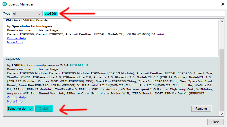 Arduino IDE Boards Manager